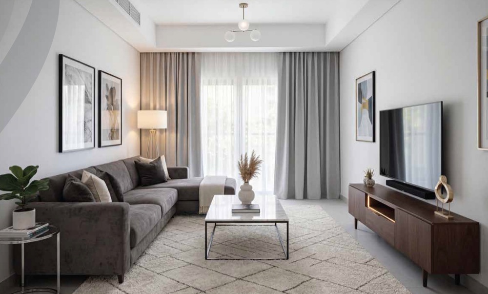 Furnished living room, Al Aamra 1 Tower brochure image