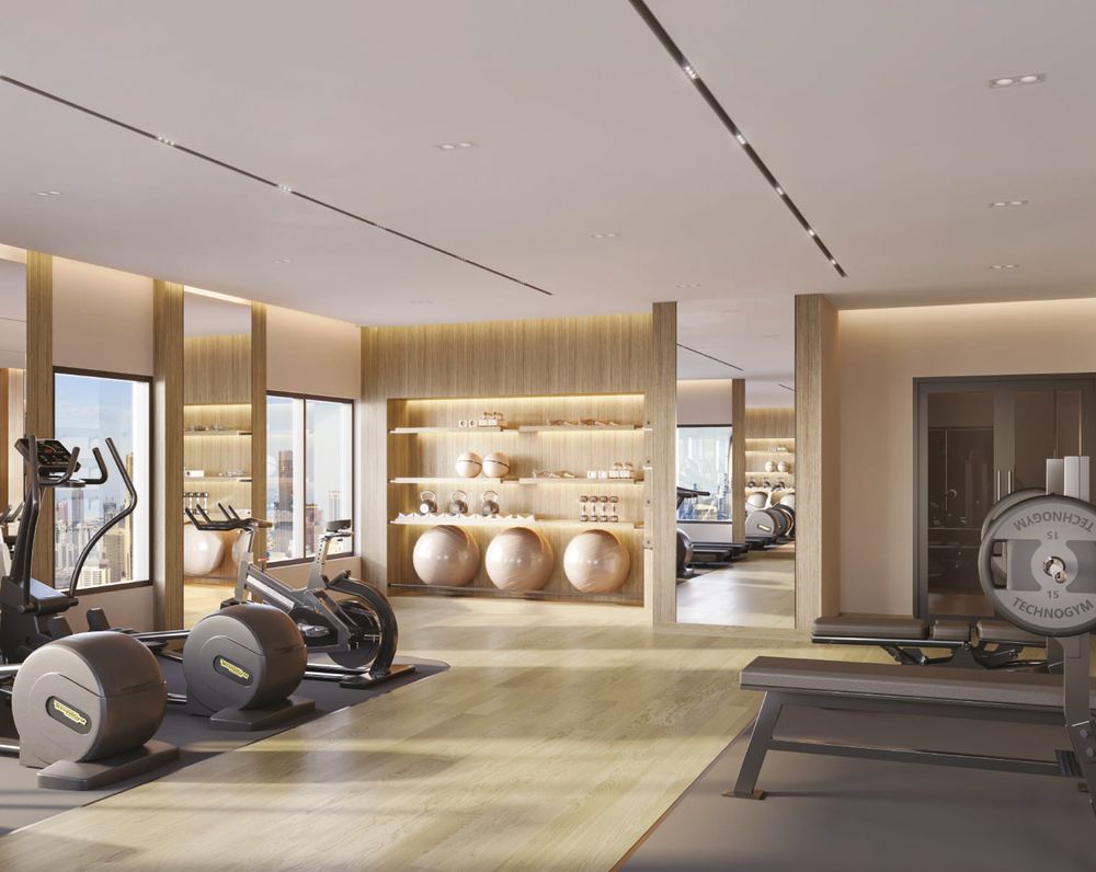 Fitness centre with cardio machines and weights, Al Aamra 3 Tower brochure image