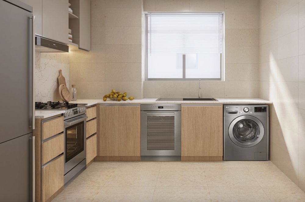 Fitted kitchen with appliances, Al Aamra 3 Tower brochure image
