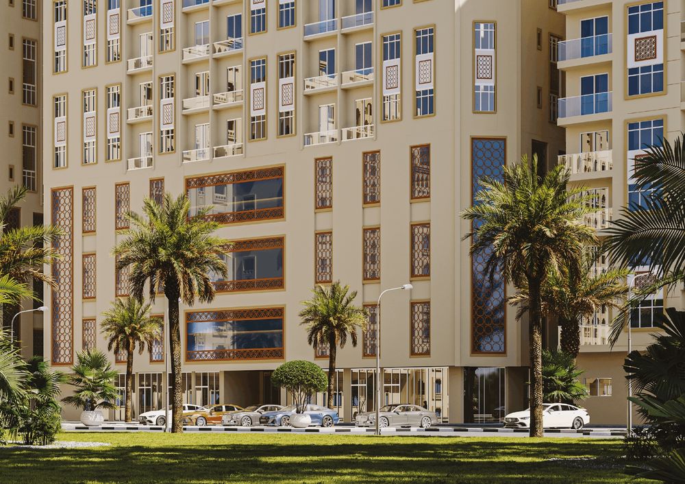 Al Ameera Village podium, landscaping and street frontage (developer render)