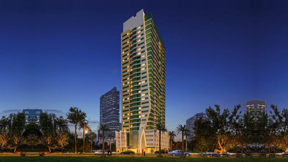 AZHA Views Residences tower at dusk (artist's impression)