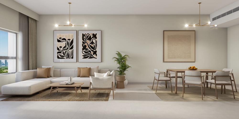 Living room at Ajman Creek Towers (developer render)