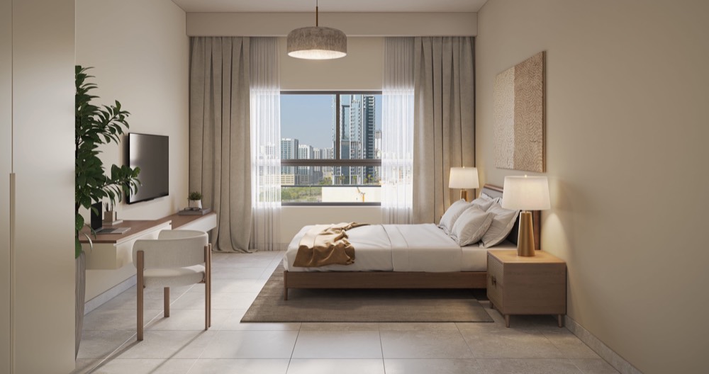 Master bedroom at Ajman Creek Towers (developer render)