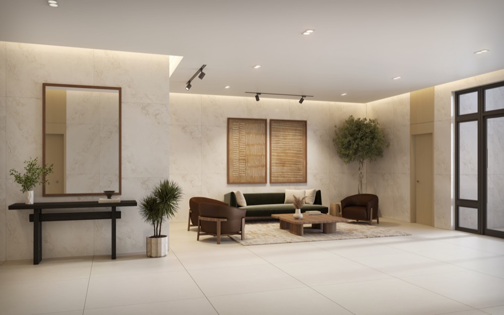 Reception waiting lobby at Ajman Creek Towers (developer render)